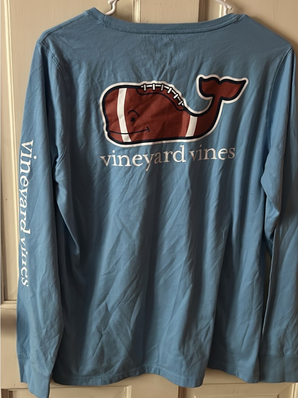 Vineyard Vines Light Blue Long-Sleeve Whale Football Logo Tee